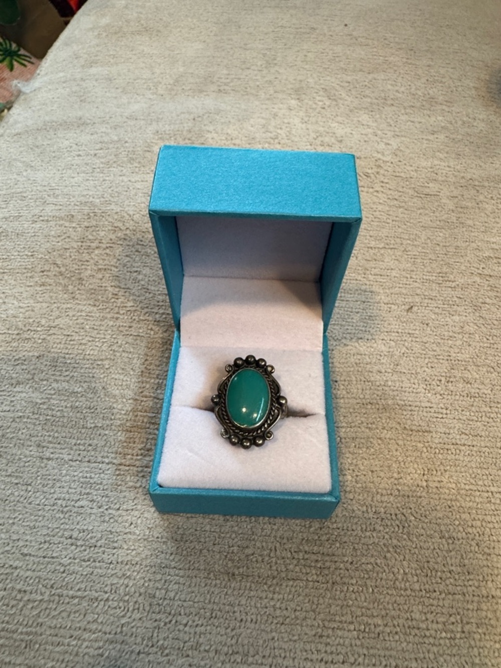 Vintage Teal Oval Stone Ring - Vintage Women Jewelry sterling silver